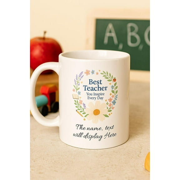 Personalized Teacher Ceramic Mug, Add Your Name, Custom Coffee Cup, Teacher Appreciation Gift, Unique Teacher Present, School Staff Mug