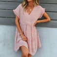 thumbnail image 4 of Tnhcen Women's Summer Print Knee-Length Dress V-Neck Pleated Loose Swing Dresses, 4 of 6