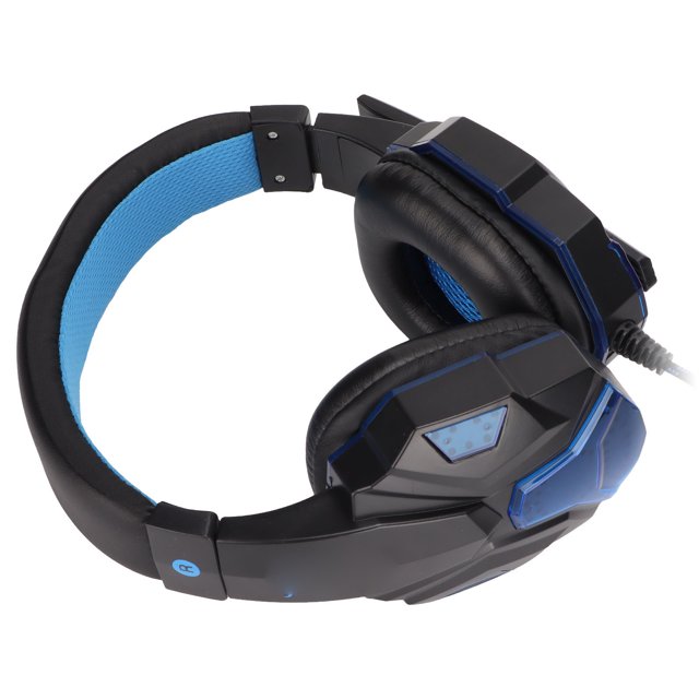 Casque d'Ordinateur, Casques de Jeu 40mm Unité d'Entraînement Support Luminescent Mic Mute Volume Réglable pour Ordinateur Portable pour PC Noir + Bleu