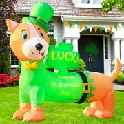 DomKom St Patricks Day Inflatable Decorations, 4ft Cute Blow up Dog Dachshund Carrying Good Luck Shamrock with Suit, Built-in Bright LED Lights, Outdoor Lucky Day Holiday Lawn,Yard,Garden,Patio Dcor