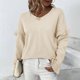 thumbnail image 2 of Suéter de mujer de manga larga con cuello en V y ribete de volantes Jersey casual Top de punto para clima frío Albaricoque M, 2 of 6