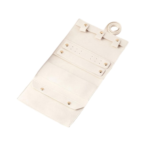 Organizador de joyas en rollo, bolsa para joyas, caja para guardar joyas, estuche para joyas con cierre suave. Blanco