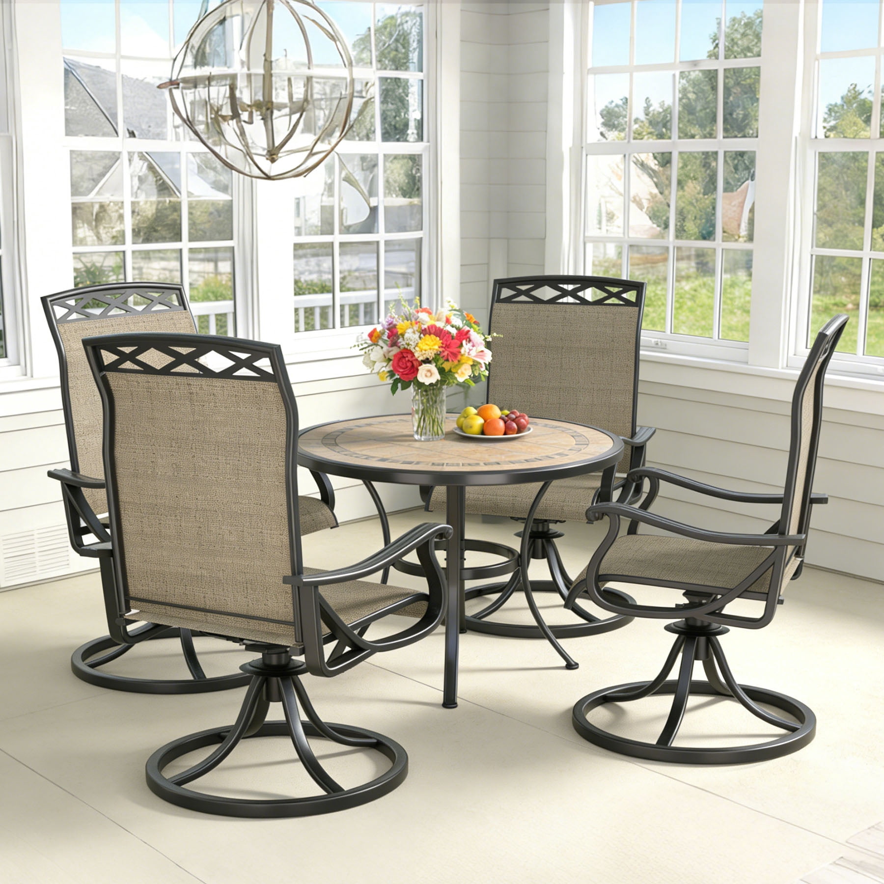 SHGJ&SOFT Patio Swivel Chairs, Waterproof Outdoor Dining Chairs with All-Weather Textilene Mesh for Deck, Garden, and Backyard (Brown6, 4PC)