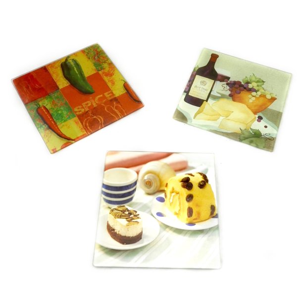 Set of 3 Glass Trivets Kitchen Printed NonSlip Glass Counter Saver