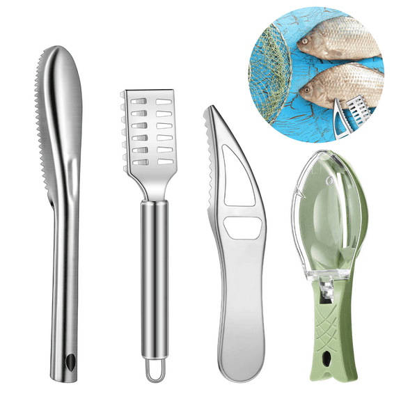 4-Piece Stainless Steel Fish Scale Remover Set | Efficient & Rust-Proof Kitchen Scalers