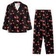 thumbnail image 5 of Garronmavis Cherry Pattern Button Down Pajama Sets for Women 2 Piece Soft Comfy Sleepwear Long Sleeve Top and Pants Lounge Outfit PJ Set for Night, Black, 5 of 7