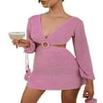 thumbnail image 1 of AMERTEER Robe de Plage Tricotée à Manches Longues avec Franges pour Femmes, Crochet Découpé, 1 of 6