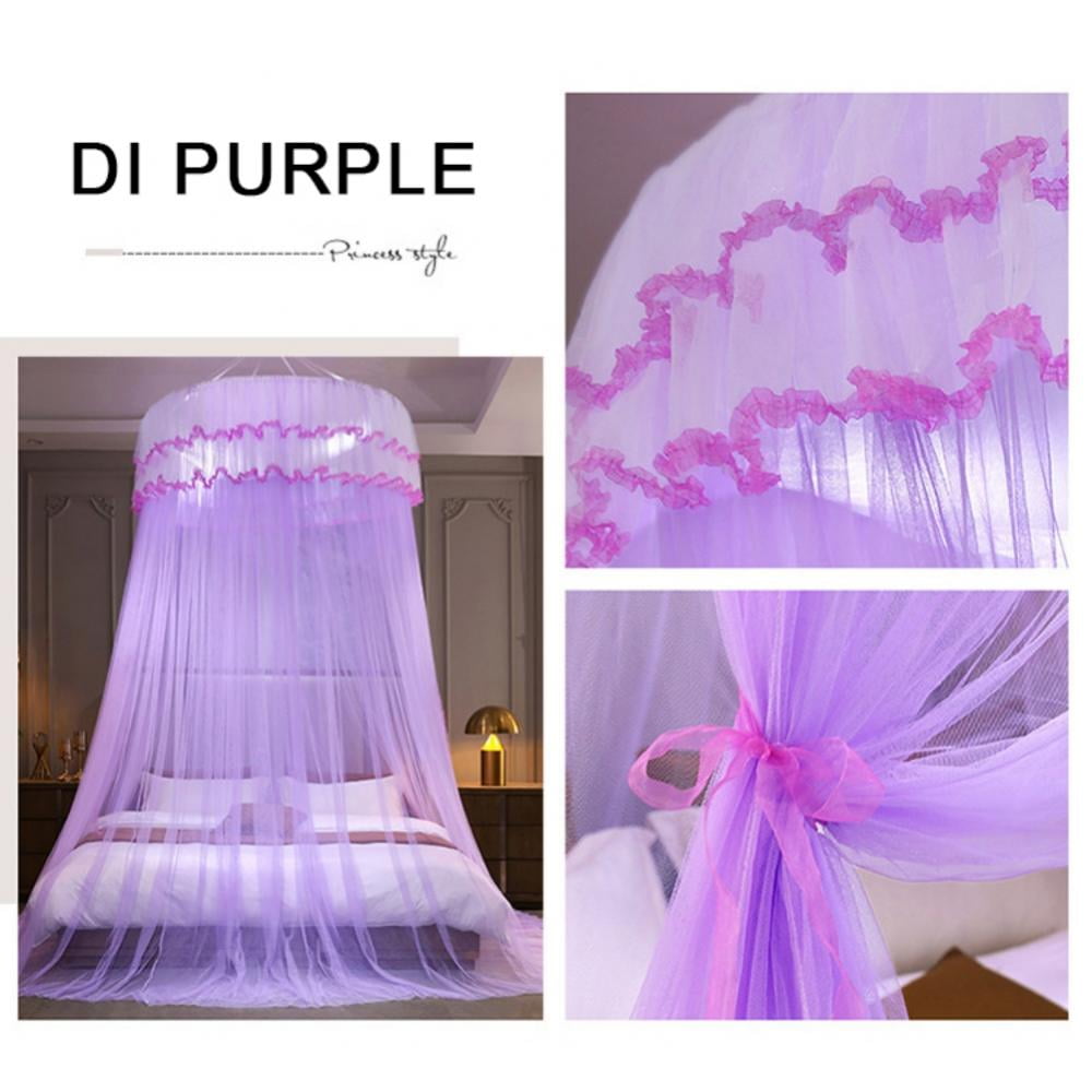 Bed Canopy Dome Mosquito Net Hung from Ceiling Mosquito Netting Bed Curtain Fits Crib & Single to King Size Bed (Purple)