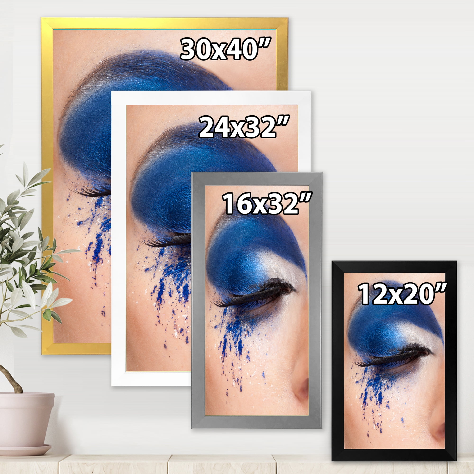 Designart 'Closed Woman Eye With Blue Fantasy Make Up' Modern Framed Art Print