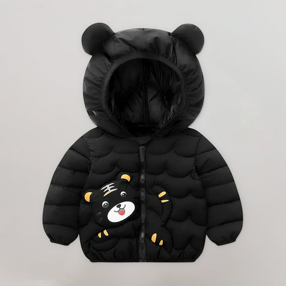 Maqroz Toddler Girl Puffer Jacket Warm Lightweight Kids Boy Winter Jacket Zip Up Cute Graphic Quilted Kids Packable Puffer Jacket Hooded Thermal Down Jackets with Pockets, Sizes 12M-5T