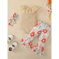thumbnail image 3 of Bagilaanoe 3pcs Newborn Baby Girl Long Pants Set Sleeveless Lace Ruffles Romper Tops + Floral Print Flare Trousers + Headband 3M 6M 12M 18M Infant Casual Outfits, 3 of 9