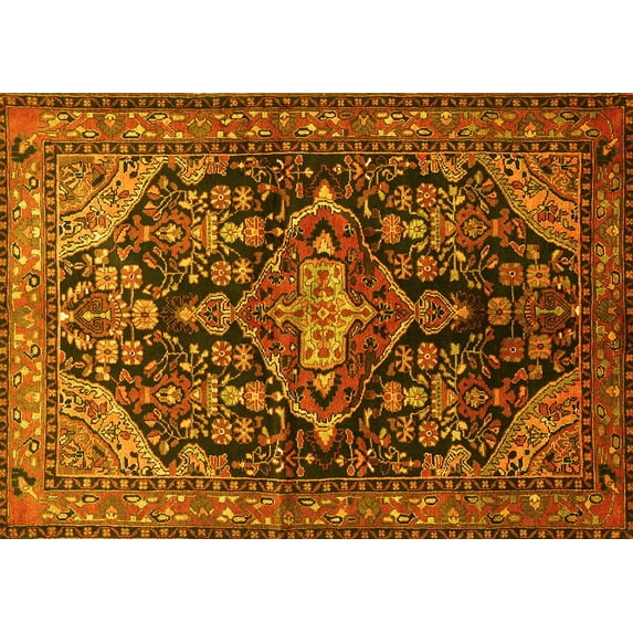 Ahgly Company Machine Washable Indoor Rectangle Persian Yellow Traditional Area Rugs, 7' x 10'