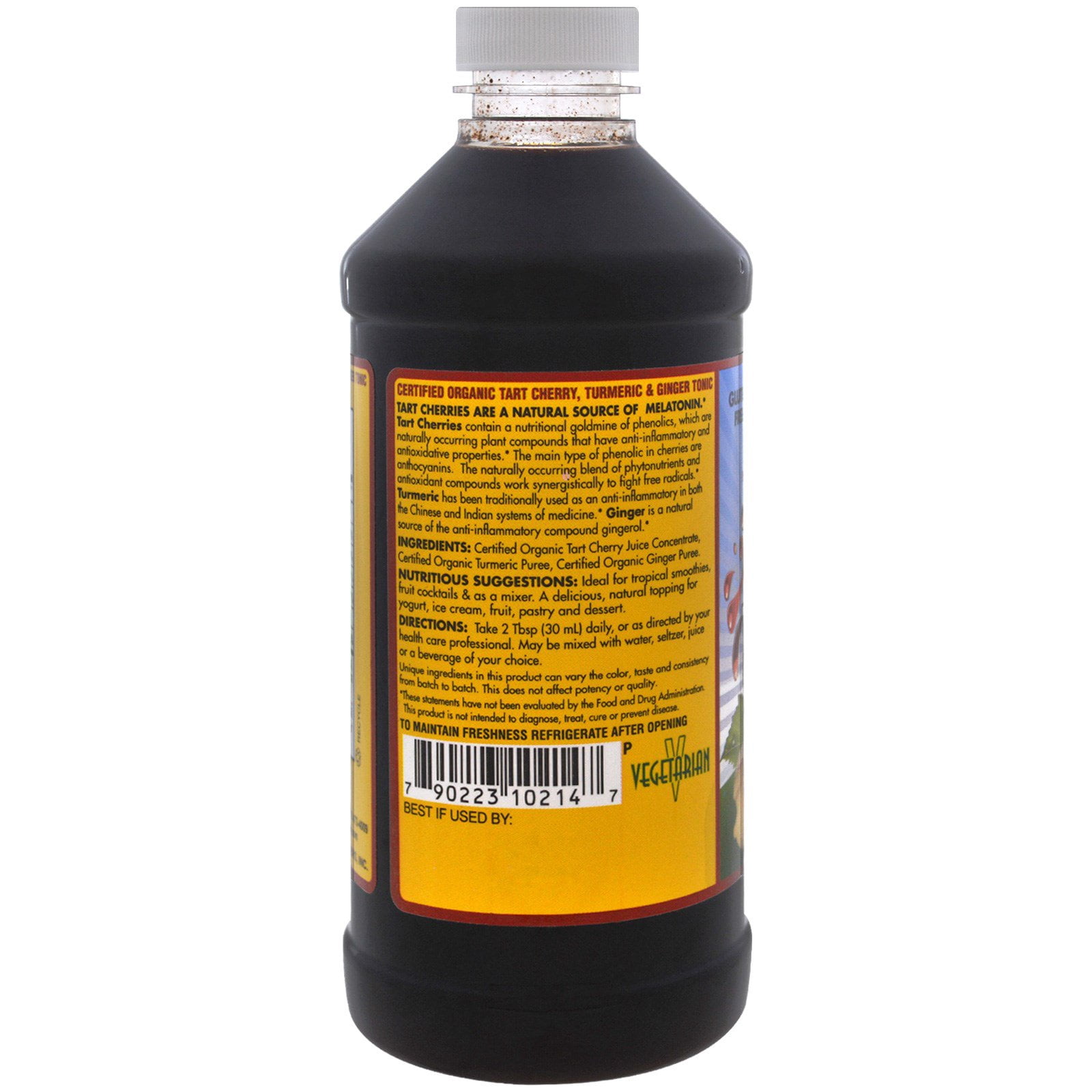 Dynamic Health Tart Cherry Juice Tonic with Turmeric & Ginger | Vegetarian and Kosher | Key Compounds | 16 oz, 16 Serv