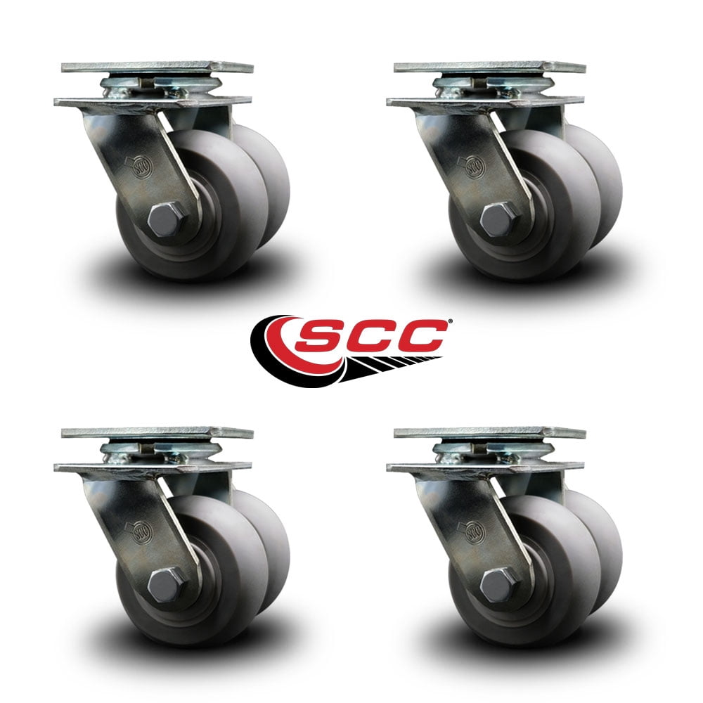 4 Inch Dual Thermoplastic Rubber Wheels Swivel Caster Set with Ball Bearings SCC