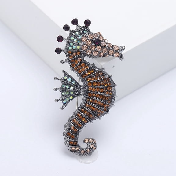 3 pc Alloy Brooches Rhinestone Pin Jewelry for Women Sea Horse Orange 58x29mm