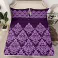thumbnail image 2 of Manfei Retro Damask Print Twin Sheet Sets,Vintage Baroque Flower Twin Fitted Sheet,Purple bohemian Flowers Flat Sheet For Men Women,Ultra Soft Home Decor,3-Piece, 2 of 7