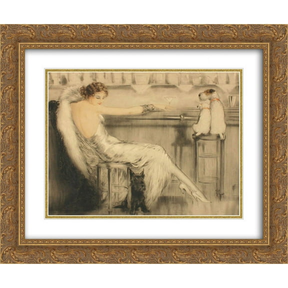 Le Coktail 2x Matted 20x24 Gold Ornate Framed Art Print by Louis Icart