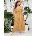 thumbnail image 5 of Plus Size Wedding Guest Maxi Dresses for Curvy Women, Summer Casual Floral Long Party Sundress with 3/4 Sleeve, 5 of 9