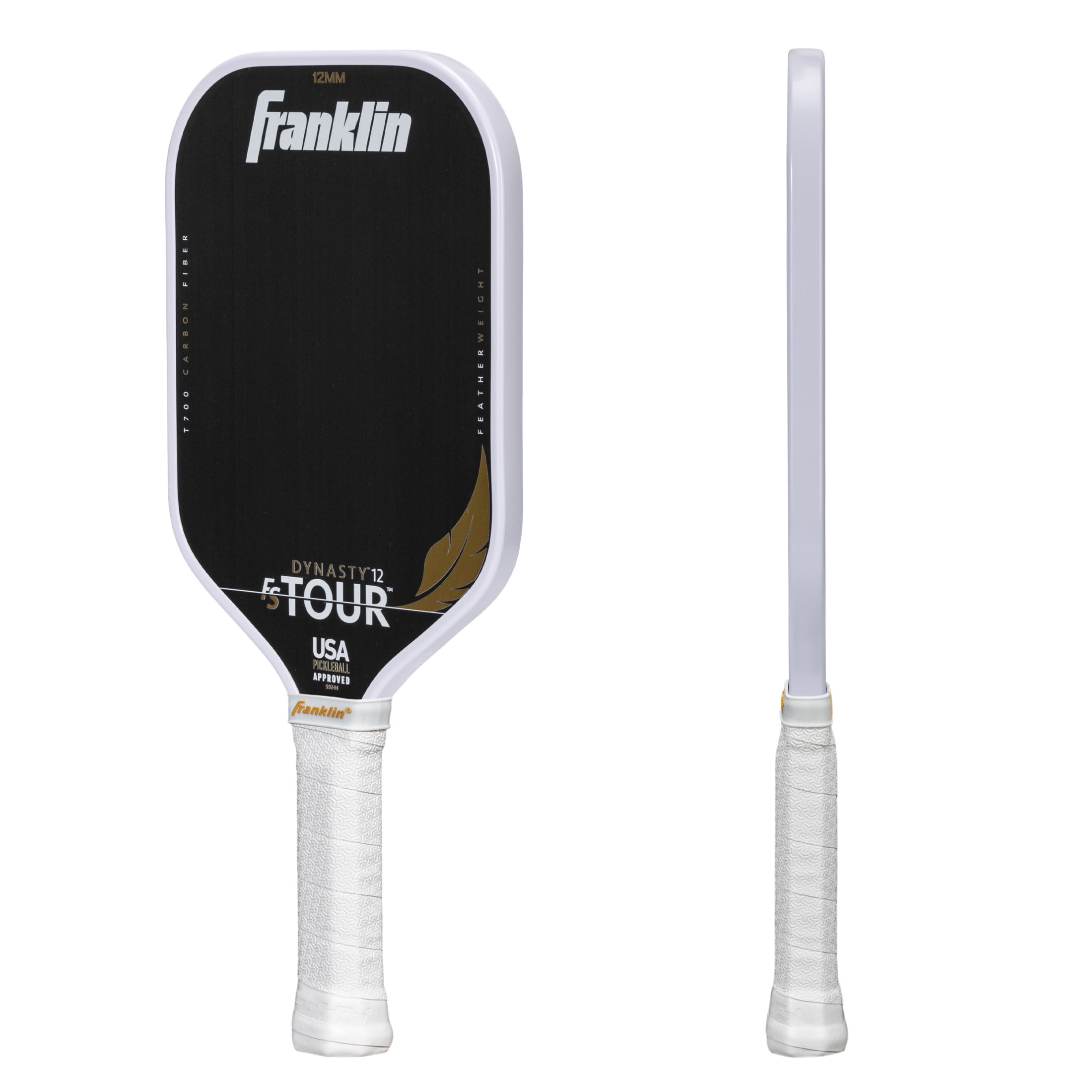 Franklin Sports Pro Pickleball Paddles - FS Tour Featherweight Series Lightweight Paddles - USA Pickleball Approved - Raw Carbon Fiber Surface - Dynasty - 12mm Polymer Core - White