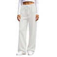 thumbnail image 3 of Liuinsasek Women's Waffle Pattern Wide Leg Pants Fashion Casual Solid Color Drawstring Elastic Waist Comfy Loose Lounge Pants Winter style with Pockets, 3 of 8