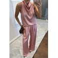 thumbnail image 3 of Ladies Sweat Suits Women's Elegant Satin Outfits Cowl Neck Sleeveless Tank Tops with High Waist Wide Leg Pants for Cocktail Party Wedding and Formal Evening XL, 3 of 4