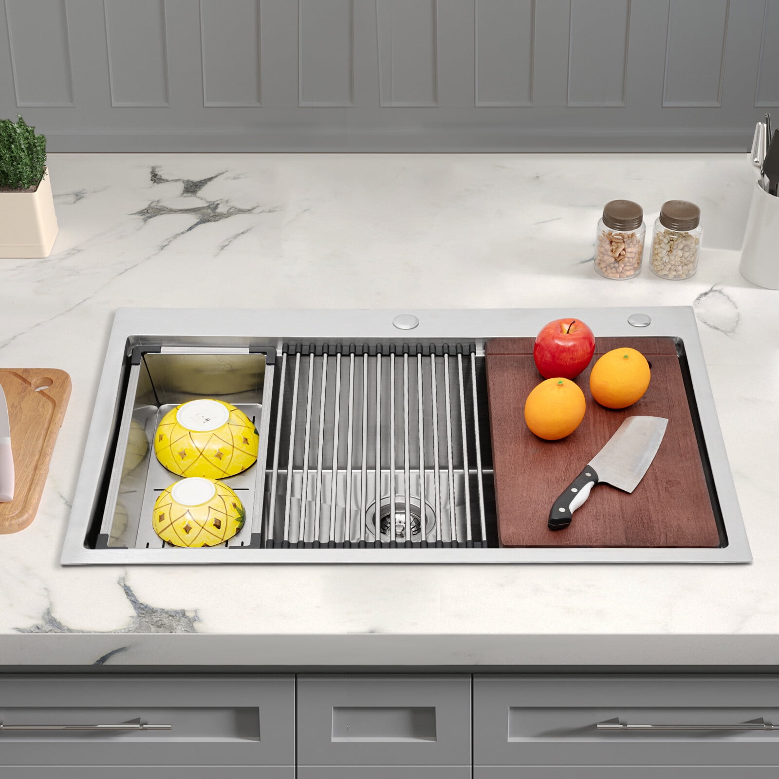 Kitchen Sink, 304 Stainless Steel Drop-In Sink, 33 Inch Drop in Kitchen Sink Workstation  for Homes, Restaurants, Laundry Rooms, Basements, Bars, Kitchens