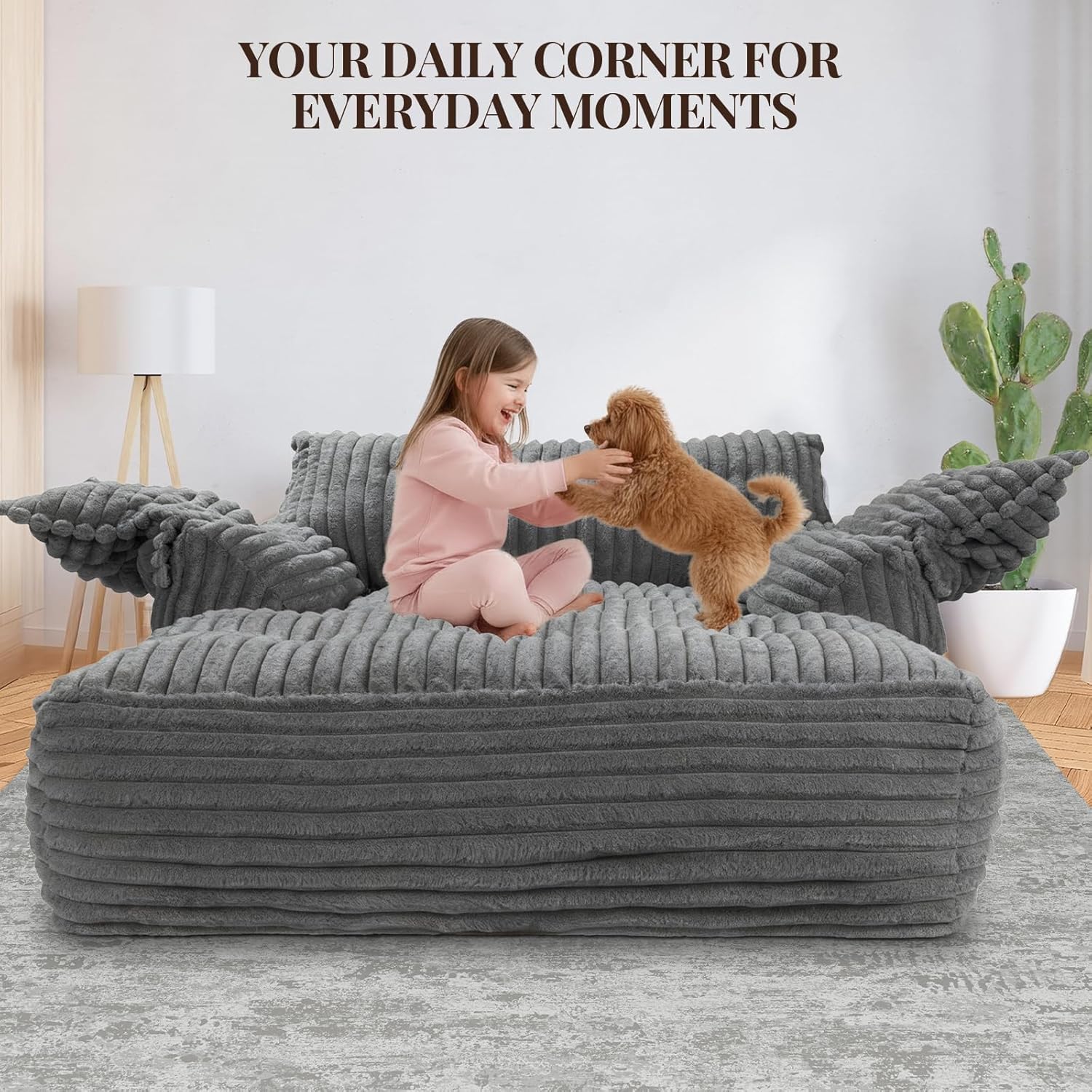 Reliancer 67.7" Oversized Chaise Lounge Chair, Light Gray Faux Fur photo 2