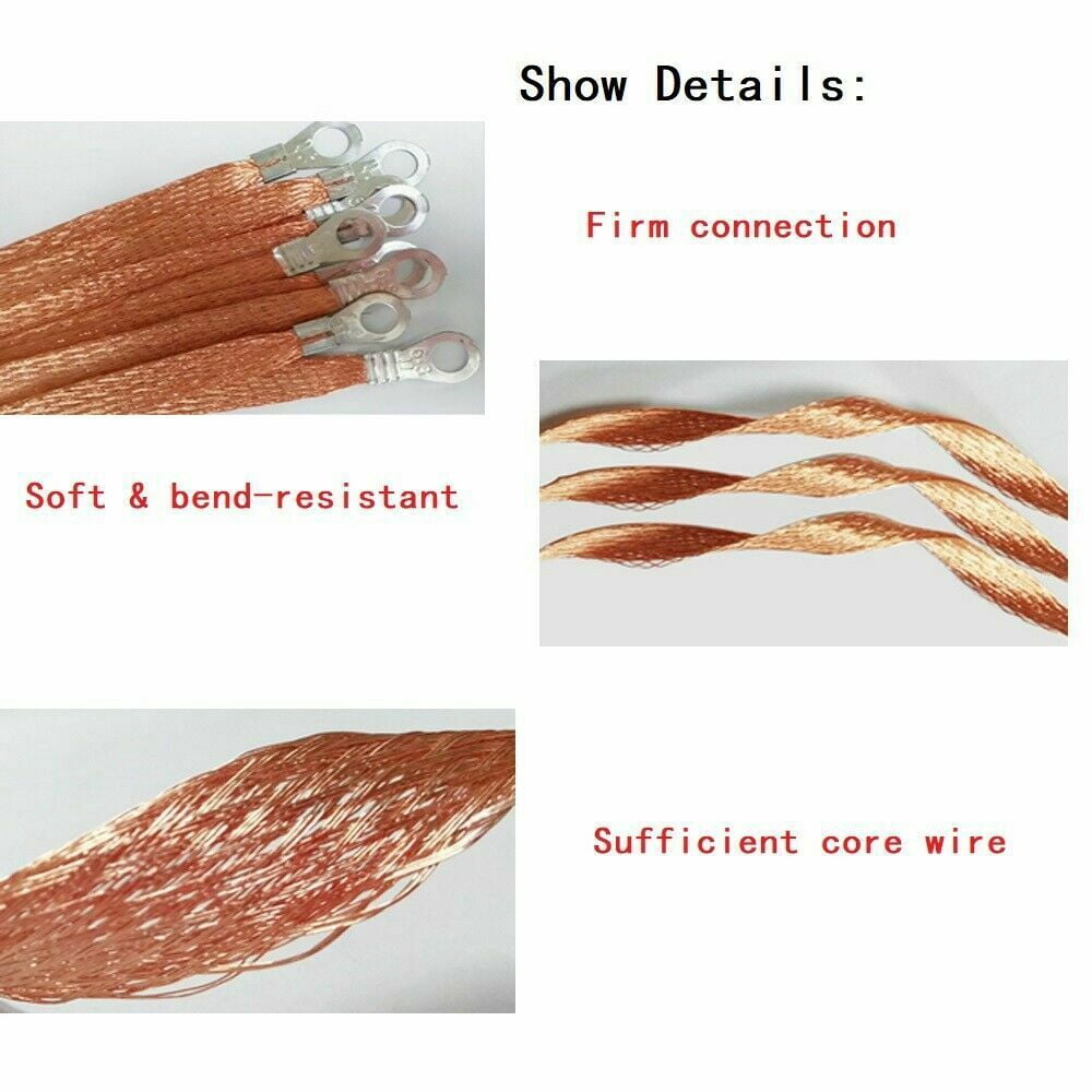 Copper Electrical Connection Tinned Braided Firewall Frame Engine Ground Strap 5/16"Terminals Lugs - 8"/11.4"/24"Length