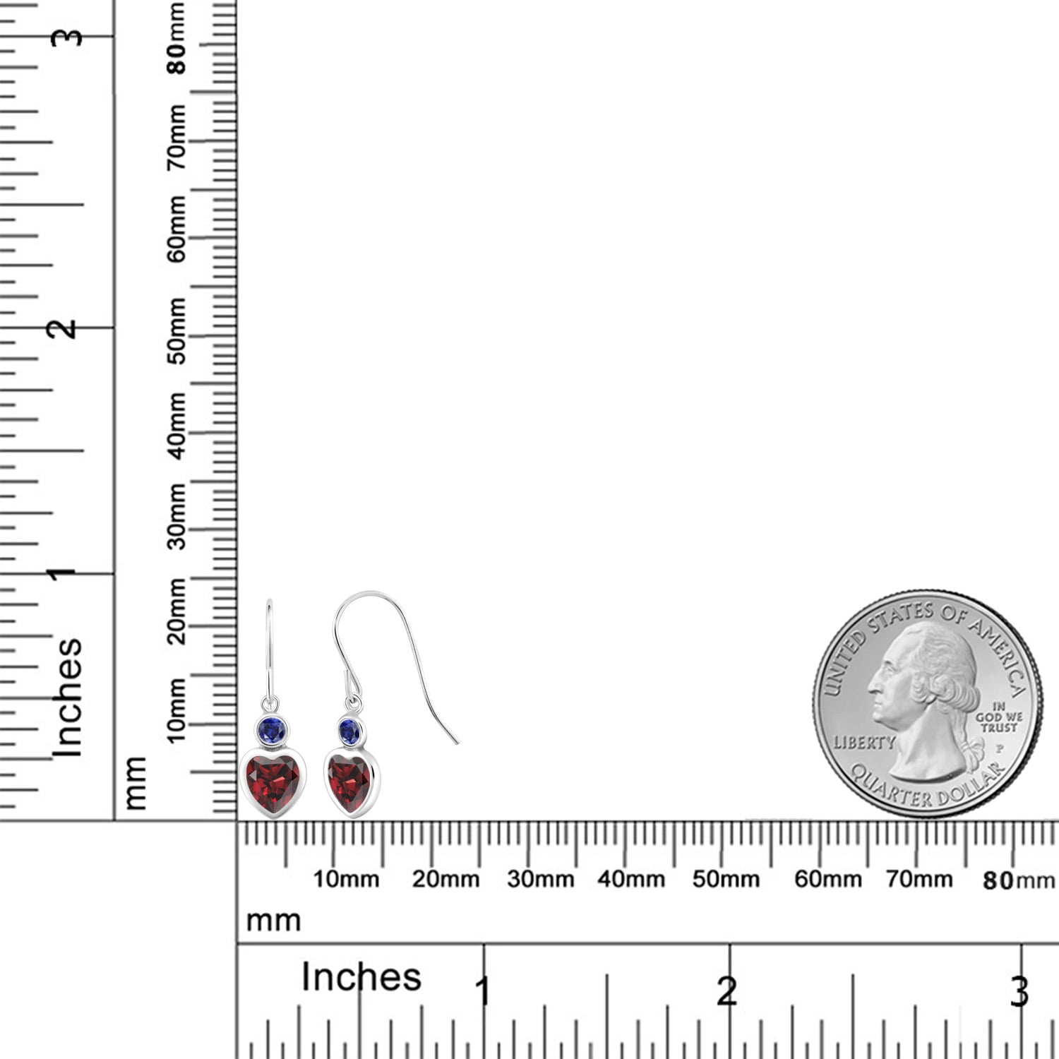 Gem Stone King 925 Sterling Silver Red Garnet and Blue Created Sapphire French Wire Dangle Hook Earrings for Women (3.04 Cttw, Gemstone January Birthstone, Heart Shape 6MM)