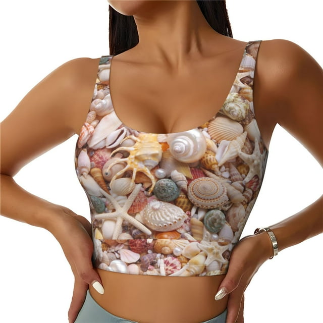 Balery Colorful Seashells Sujetadores deportivos con espalda cruzada para mujer, acolchados, sin costuras, de alto impacto, ideales para yoga, gimnasio, entrenamiento y fitness.-