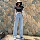 thumbnail image 5 of Pantalones vaqueros drapeados de cintura alta para mujer, pantalones largos de pierna ancha, pierna recta, ajuste suelto, versión coreana, otoño, nuevo estilo, 5 of 5