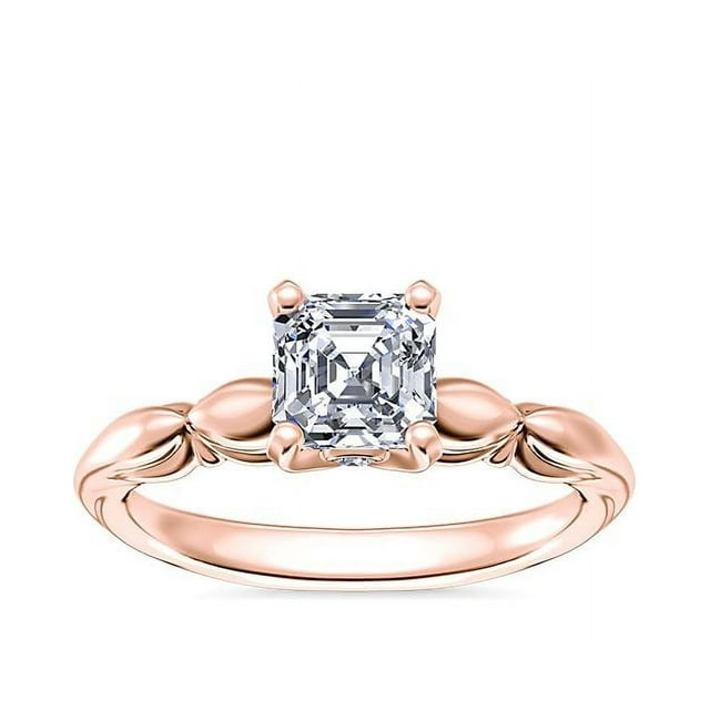 1.15 Carat Excellent Asscher Cut Real Diamond New Design Solitaire Ring for Wedding Solid 18K Rose Gold Size 11