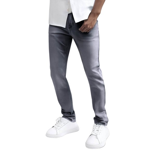 QHFBli Mens Jeans Men's Denim Jeans Classic Five Pocket Tapered Fit Comfort Stretch Flexible Everyday Wear Durable Versatile Grey 30