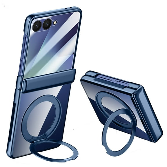 ShieldFlex for Samsung Galaxy Z Flip 7 Case, Compatible with MagSafe, Built-in Kickstand & Screen Protector & Hinge Protection, Slim Protective Phone Case Plating Clear Cover for Z Flip 7,Dark Blue