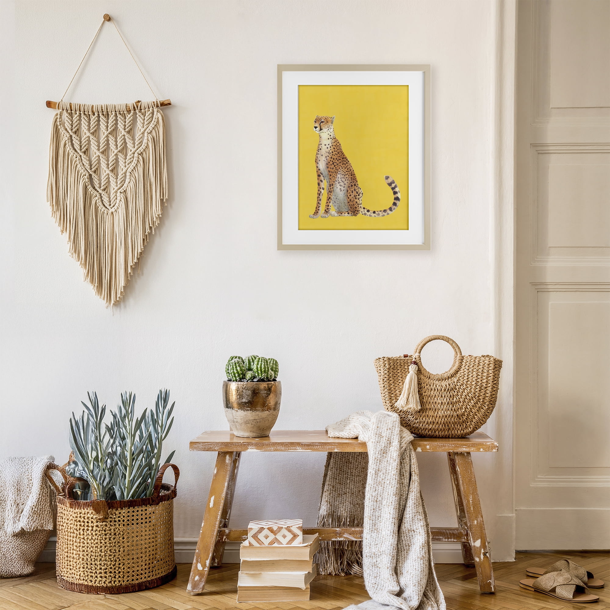 Stupell Industries Cheetah on Vibrant Yellow Birch Framed Print Under Glass, design by Karolina Sato