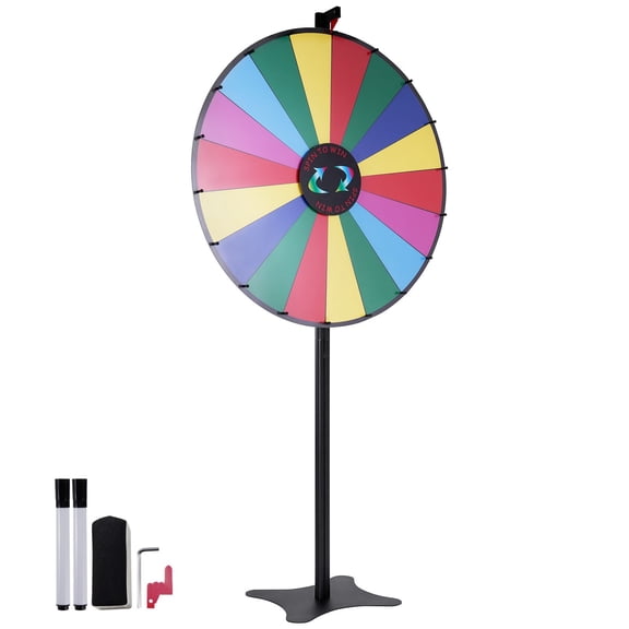 36 Inch Prize Wheel with 18 Slots, Dry Erase Spinning Roulette for Fortune Games - Portable Tabletop or Floor Stand for Carnival Party Trade Show