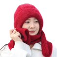 thumbnail image 4 of Gorro de otoño e invierno para mujer, forro polar, grueso, resistente al frío, bufanda, gorro integrado, gorro cálido con giro, gorro de lana de punto con punta cerrada, 4 of 5