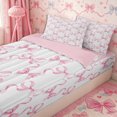 thumbnail image 3 of Meiyoeat Minimalist Ribbon Print Zipper Full Size Comforter Sets with Fitted Sheet and 2 Pillowcases, Delicate Bow Pattern Zipper Bedding Set, Pink White,4pcs,Pink Reversible, 3 of 6