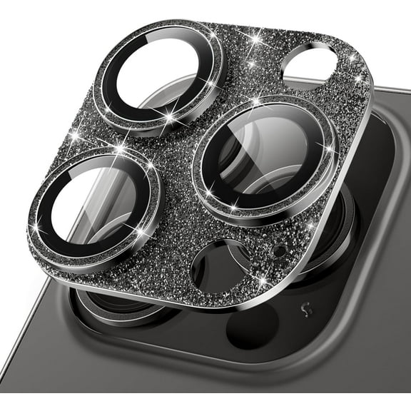 Camera Lens Protector for iPhone 15 Pro/iPhone 15 Pro Max, iPhone 15 Pro/iPhone 15 Pro Max Camera Lens Cover Protector with 9H Tempered Glass - Glitter Black