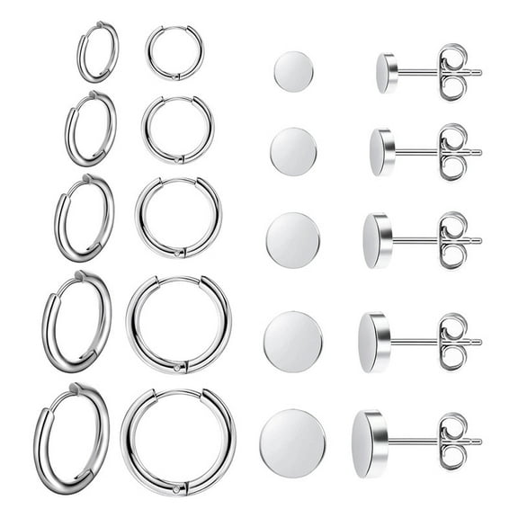 Alexcraft 10 Pairs Earring Sets for Multiple Piercing Silver Plated Studs Earrings and Hoops Set Hypoallergenic Small Hoop Stud Earrings for Women Men