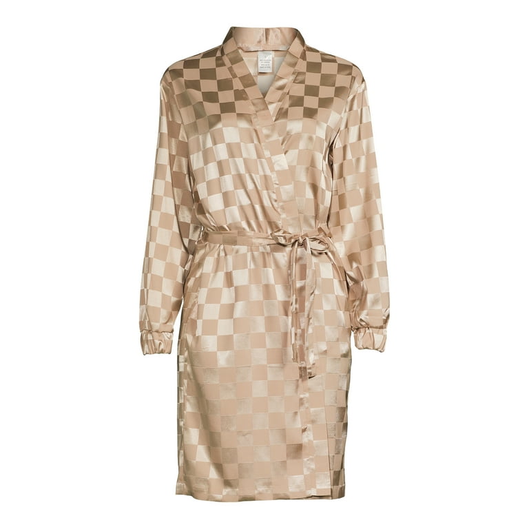 Lissome Women's and Women's Plus Satin Checkered Robe, Size: Small, Beige