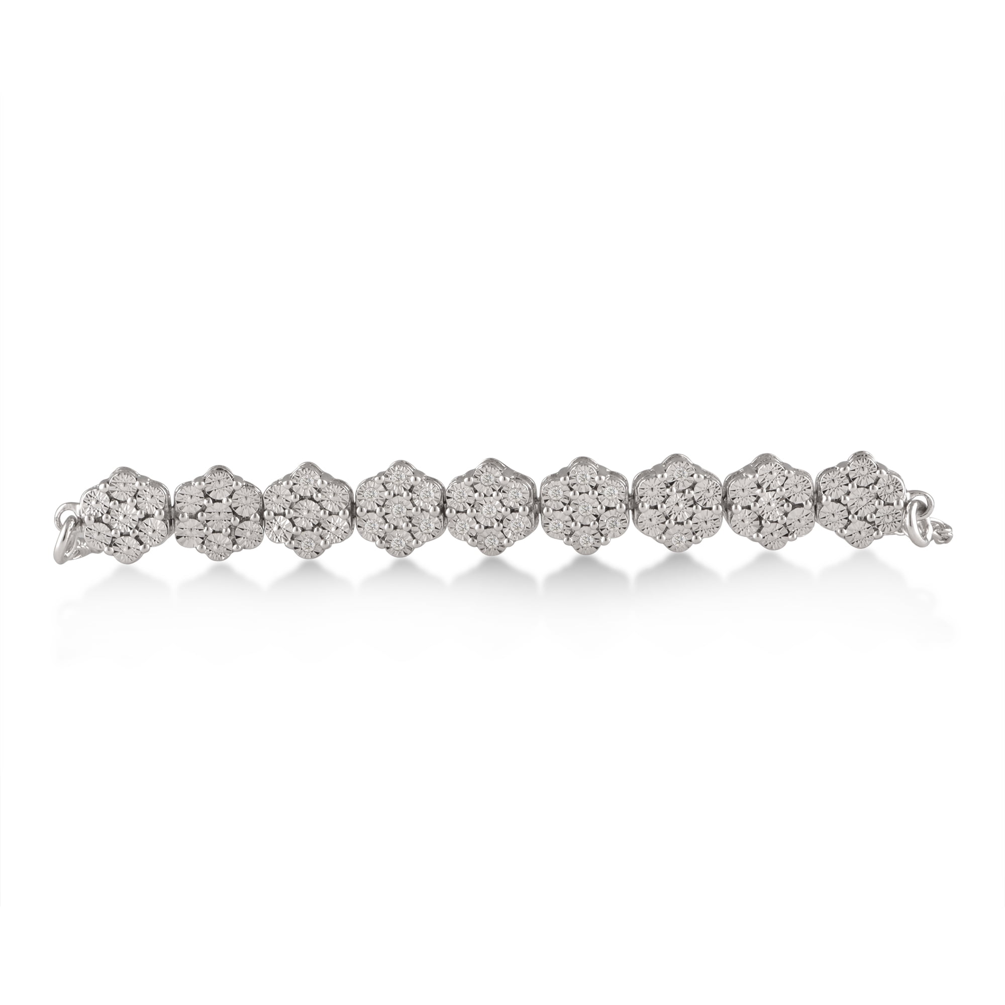 1/10 Carat T.W Diamond Sterling Silver Miracle Plated Cluster Bolo Bracelet.