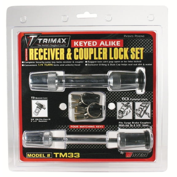 Trimax TM33 Chrome T3 5/8" Receiver Lock & TC3 3 1/2" Span Coupler Lock