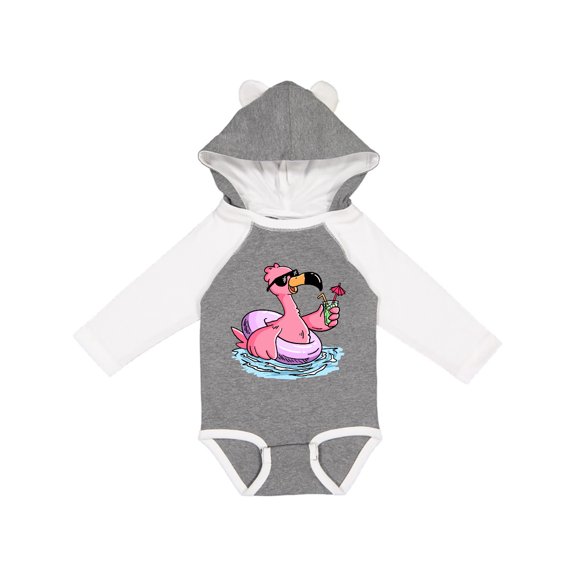 Inktastic Flamingo with Sunglasses Pool Float and Drink Boys or Girls Long Sleeve Baby Bodysuit