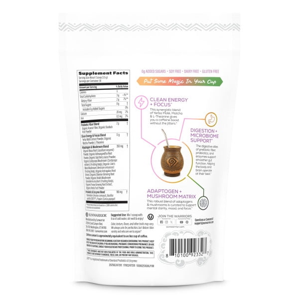Yerba Mate + Matcha Clean Energy Superblend Powder Adaptogen & Mushroom Blend with L-Theanine, Maca & Lion’s Mane, Smooth Focus & Calm Energy | No Crash, Sugar Free, Vegan, Unflavored 30 Servings