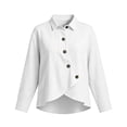 thumbnail image 7 of QIYAGBSA Button Down Shirts for Women Asymmetrical Button Placket Long Sleeve Collared Cotton Linen Relaxed Fit Casual Tops (White, M), 7 of 7