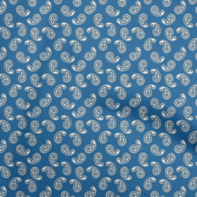oneOone Viscose Chiffon Medium Blue Fabric Asian Floral Block Craft Projects Decor Fabric Printed By The Yard 42 Inch Wide