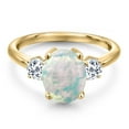 thumbnail image 3 of Gem Stone King 2.36 Ct Oval Cabochon White Simulated Opal White Topaz 18K Yellow Gold Plated Silver Ring, 3 of 6