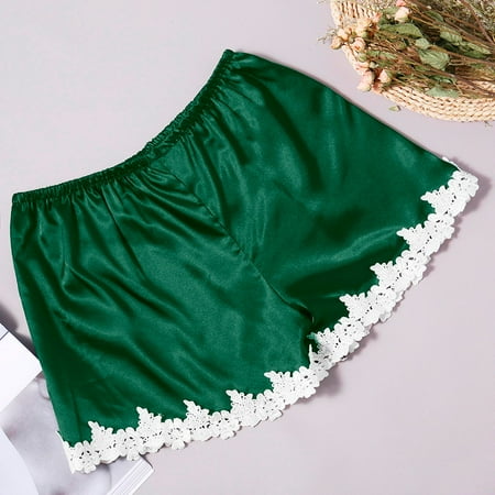 GZWYHT Silk Pajamas Clearance Pajama Pants Silk Satin Sexy Flowers Floral Lace Pajamas Underwear Women Shorts Sexy Lingerie Pajama Shorts Pj Pants  Green XXL