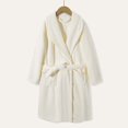 thumbnail image 2 of Kids Simple Solid Waffle Fleece Bathrobe Long Sleeve Shawl Lapel Design Two Front Pockets Cozy Night Robe, 2 of 6